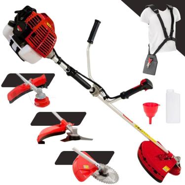 Imagem de Roçadeira Podador de Grama KW43-L Kawashima À Gasolina 2 Tempos 43cc 1,7HP Alta Rotação Completo Com Carretel Nylon + Faca 3 Pontas + Faca 40 Dentes