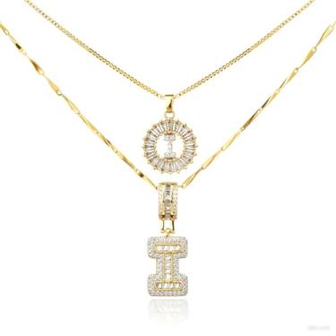 Imagem de MINDEKA Pacote com 2 colares femininos com inicial de zircônia cúbica banhada a ouro 14K, joias delicadas com inicial inicial para mulheres, colar com pingente de alfabeto A-Z personalizado, 18"+2