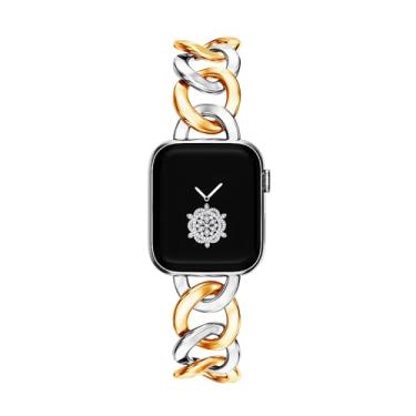 Imagem de Kolgios Pulseiras de relógio inteligente femininas estilosas de corrente de ouro e prata de 38 mm, 40 mm, 41 mm, compatível com Apple Watch Series 8/7/6/SE/5/4 para iWatch 8/7, presente para ela