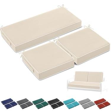 Imagem de Chunful Conjunto de 3 almofadas para cadeira ao ar livre 111 x 48 x 10 cm Tufado impermeável almofada de assento para móveis de pátio com laços almofada de sofá de sofá de interior para sofá de vime