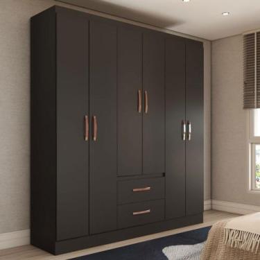 Imagem de Guarda-Roupa Solteiro Belmont 6 Portas 2 Gavetas Preto - Panorama Móve
