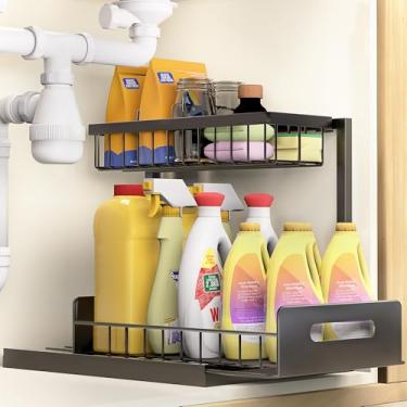 Imagem de VUSIGN Organizador embaixo da pia, organizador de armário de banheiro de 2 camadas, organizadores e armazenamento sob a pia da cozinha, prateleira embaixo da pia, 1 pacote, preto