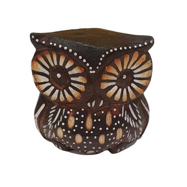 Imagem de Coruja Entalhe E Pintura Madeira Balsa Marrom 7Cm