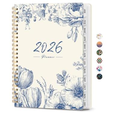 Imagem de Agenda 2026, agenda de planejamento semanal e mensal para mulheres, janeiro de 2026 a dezembro de 2026, livro de agenda de planejamento de capa dura com abas, encadernação em espiral, bolso interno