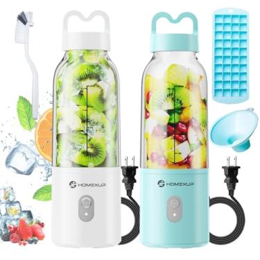 Imagem de 2 peças de liquidificador pessoal portátil de 500 ml, liquidificador de tamanho pessoal de 175 W, ideal para smoothies, mistura de gelo, sucos e processamento de alimentos, compacto, conveniente e