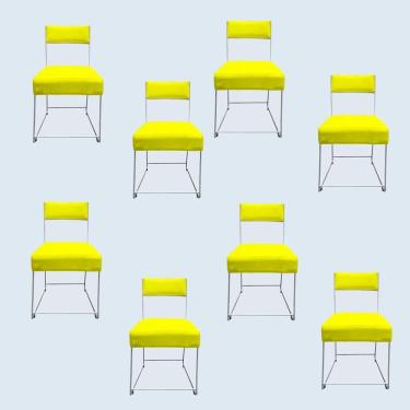 Imagem de Kit 08 Cadeiras Atena Base De Ferro Maciço Prata Suede Amarelo D'classe Decor