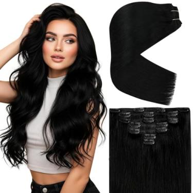 Imagem de Ve Sunny Extensões de cabelo com clipe de cabelo humano real, extensões de cabelo com clipe para mulheres, extensões de cabelo humano preto azeite natural 5 peças 30,5 cm 80 g