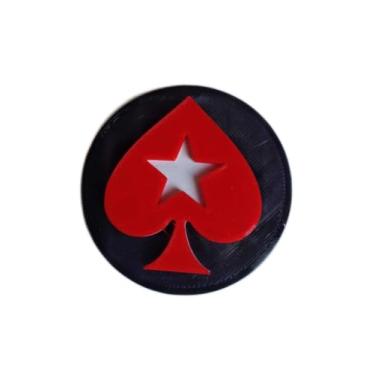 Imagem de Botão Dealer Profissional para Poker, Naipe Estrela em Relevo, Preto e Vermelho