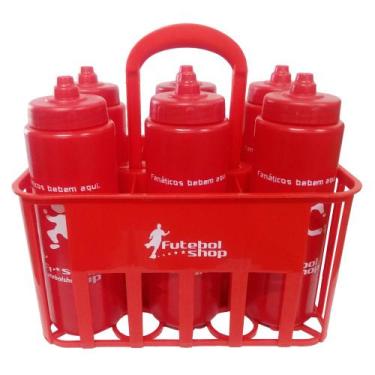 Imagem de Kit c/6 Squeeze + Cesta Porta Garrafas Vermelha Bico Automático - Fute
