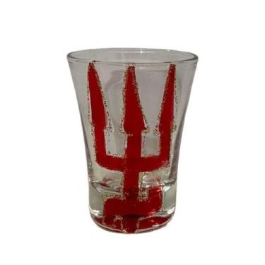 Imagem de Copo Dose De Cachaça Vidro Exu Tridente Vermelho 45 Ml Nadir - Meta At