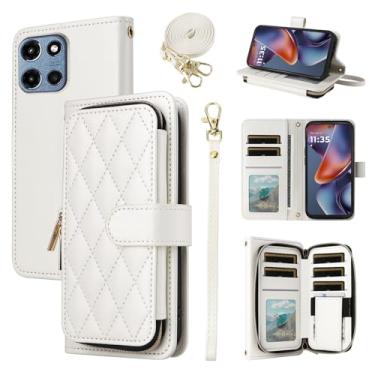 Imagem de Furiet Argyle Capa carteira para Motorola Moto G 5G 2025 com alça de pulso/ombro, mais de 9 compartimentos para cartões, bolsa com zíper, capa de celular quadriculada de couro PU para G5G 5 G G5