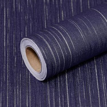 Imagem de Qianglive Papel de parede de textura de papel de parede azul marinho com textura de grama, 60 x 304 cm, papel de parede vintage, removível, impermeável, para quarto, paredes, armários, gavetas, mesa