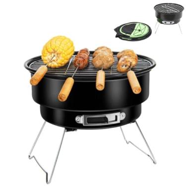 Imagem de 10 "portátil churrasco redondo churrasqueira churrasqueira a carvão, com alça e saco de armazenamento para cozinha ao ar livre Home BBQ Picnic Camping