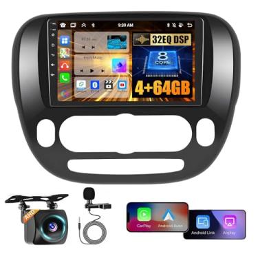 Imagem de Hikity 8 Core 4 + 64 G para Kia Soul (Manual A/C) 2014-2017 Rádio Android Estéreo para carro 9 polegadas IPS Touchscreen Rádio de carro sem fio Carplay Android Auto 59UI GPS WiFi 32EQ DSP Camrea de