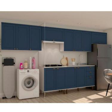 Imagem de Armário De Cozinha Genialflex Iluminata 6 Peças Branco Azul