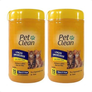 Imagem de Kit 2 Lenços Umedecidos Pet Clean Para Gatos - 75 Unidades