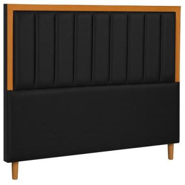 Imagem de Cabeceira Estofada Queen Paris Couro Preto 160 cm - TNA Decor