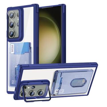 Imagem de Capa carteira transparente com suporte para cartão e lente de câmera para Samsung Galaxy S24 Fe S23 Ultra Plus S21 S20 A16 A06 A55 A35 A34 (para Samsung A06/Azul)