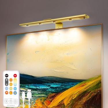 Imagem de Rinfency Lâmpada dourada recarregável operada por bateria com controle remoto, luzes LED sem fio, lâmpada de iluminação artística com temporizador, arandelas de parede com holofote magnético para