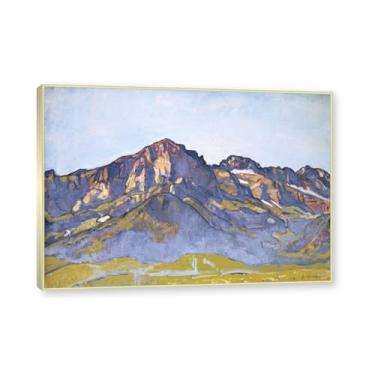 Imagem de Moldura de champanhe. Famosas pinturas a óleo (paisagem 27) por Ferdinand Hodler, reprodução impressa em tela, arte de cenário para decoração de sala de estar. 80 x 112 cm - 31,4 x 44,1 pol