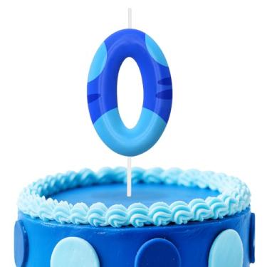Imagem de Velas azuis de aniversário número 0, topo de bolo com tema de desenho animado para decoração de bolo para meninos e meninas, decorações de aniversário, suprimentos de festa, velas com números para
