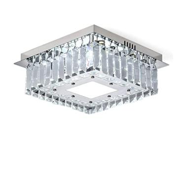 Imagem de Luminária de teto de cristal LED moderna montagem embutida K9 lustres de cristal de aço inoxidável para sala de jantar quarto sala de estar (branco frio)