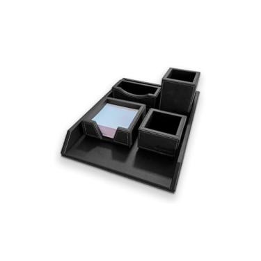 Imagem de Kit Escritório Organizador de Mesa Dry em Couro Legítimo - Porta Papel A4, Porta Lápis, Porta Clips, Porta Rascunho e Porta Cartão de Visitas (Preto)