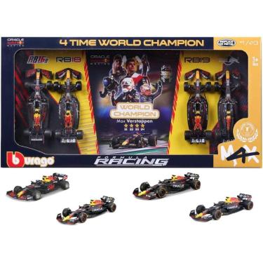 Imagem de Set 4 Miniaturas Bburago Oracle Red Bull Racing F1 Max Verstappen 1 1/43 Tetra Campeão