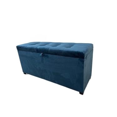Imagem de Baú Organizador Decorativo para Quarto 1 Metro com Dobradiças com Pistão Em Veludo - Diversas Cores, Móveis Quarto(Azul Marinho,Rodízio com trava)