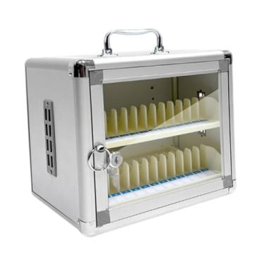 Imagem de AsrMyjcx Armário de armazenamento de telefone com alça e trava de segurança em liga de alumínio, porta transparente com trava para smartphone para reuniões, 24 Caça-níqueis