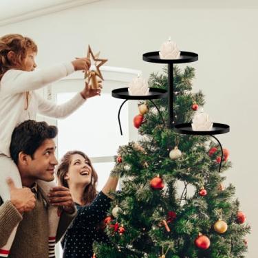 Imagem de Topo de árvore triplo preto, topo de árvore de ferro, suporte de vela, suporte de vela de 3 níveis, topo de árvore de candelabro, prateleira de árvore de Natal elegante, suporte de vela de Natal para