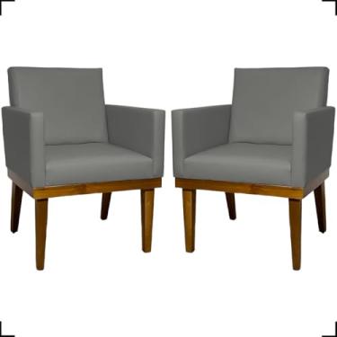 Imagem de Kit 2 Poltronas Decorativa Para Sala Recepção Manicure Consultório Salão de Beleza Base em Madeira Divine Tecido Corino (Cinza)