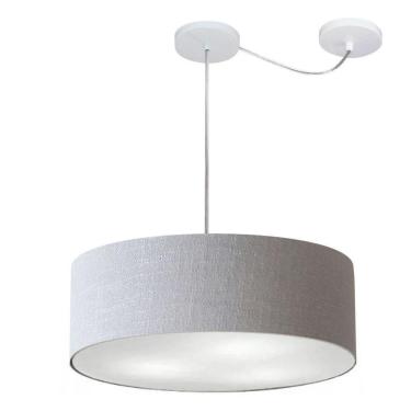 Imagem de Lustre Pendente Cilíndrico Com Desvio De Centro Vivare Md-4222 Cúpula Em Tecido 45x15cm - Bivolt Rustico-cinza 127/220v