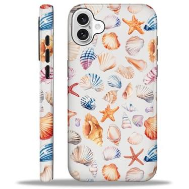 Imagem de Toulas Capa para iPhone 16, capa rígida de camada dupla híbrida resistente a arranhões, colagem de conchas em aquarela