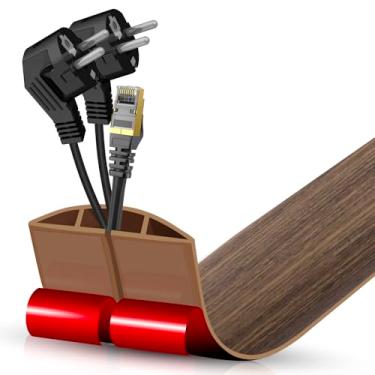 Imagem de Capa de cabo de piso, cabo autoadesivo, ocultador, gerenciamento de cabos de piso, protetor de cabos elétricos de piso para escritórios, academia, exposições (madeira marrom misty, 6 cm x 3,3')