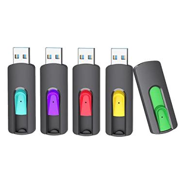 Imagem de Aiibe Pen Drive USB 3.1 de 128 GB, pacote com 5 unidades de polegar, unidade USB de 128 GB, unidades retráteis, 150 MB/s (ciano, verde, roxo, vermelho, amarelo)