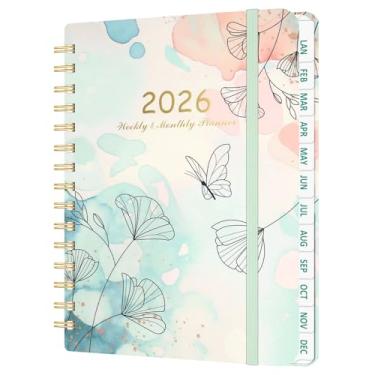 Imagem de Agenda semanal e mensal 2026 - agenda diária com abas, encadernação dupla, bolso traseiro, material escolar para professores, A5 (16 cm x 21,6 cm) (borboleta)