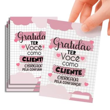 Imagem de 54 Unidades Cartão de Agradecimento para Clientes, 6,5x8,5cm Design Fofo com Mensagem Gratidão ter Você como Cliente Tag Papel Glossy 180gr Impressão Frente