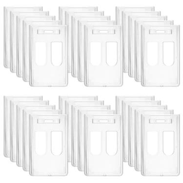Imagem de 30 porta-cartões, plástico resistente, transparente, porta-cartões de identificação, capa protetora de crachá com compartimento para polegar, cartões de crédito (vertical)