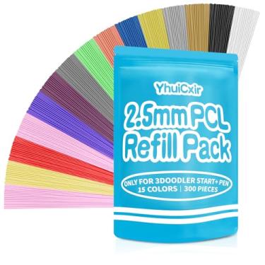 Imagem de YhuiCxir Pacote de 300 refis de caneta 3D para 3Doodler Start + caneta, 15 cores, 2,5 mm, baixa temperatura, lápis 3D, filamentos PCL, não compatíveis com outras canetas de impressão 3D