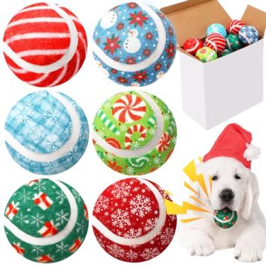 Imagem de Sosation Pacote com 6 bolas de tênis de Natal para cães, 5 cm, brinquedo interativo de busca, não tóxico, durável, para uso ao ar livre, pequenos brinquedos para mastigar filhotes para dentição