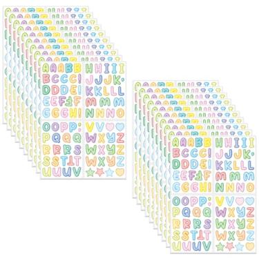 Imagem de Adesivos coloridos do alfabeto letras impermeáveis de vinil para crianças, artesanato, álbuns, diários, artigos de festa, etiquetagem | 90 caracteres por folha, 20 folhas, letras e símbolos