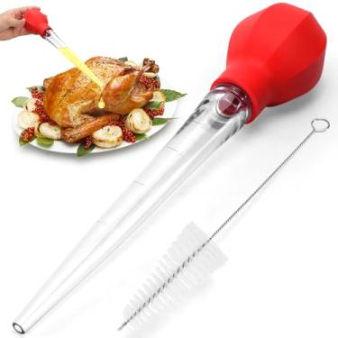Imagem de SCHVUBENR Baster de peru grande com escova de limpeza – ferramenta premium para cozinhar – fácil de usar e limpar – Seringa de bulbo potente – pode ser lavada na lava-louças – Sabor de carne de aves