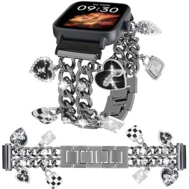 Imagem de Pulseira de corrente cubana de 22 mm compatível com Samsung Galaxy Watch 3 de 45 mm, Gear S3 Frontier/Classic, Galaxy Watch 46 mm, IDW19, IDW17, 13, pulseira de metal diamante brilhante com pingentes