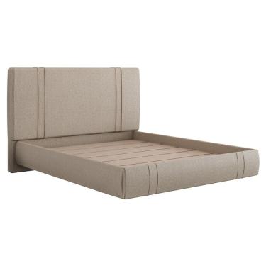 Imagem de Cama Casal Flutuante Com Cabeceira 140cm Astra S04 Linho Bege - Lyam Decor