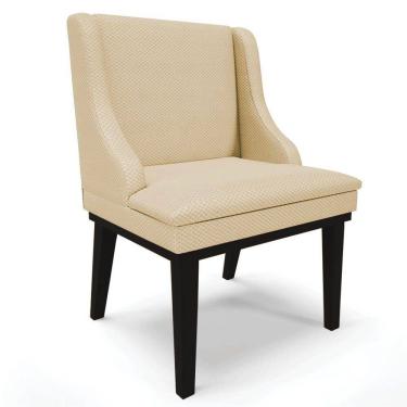 Imagem de Cadeira Estofada para Sala de Jantar Base Fixa de Madeira Preto Lia Veludo Luxo Off White - Ibiza