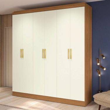 Imagem de Guarda-Roupa Casal Baume 6 Portas 2 Gavetas Canela/Off White - Kappesberg