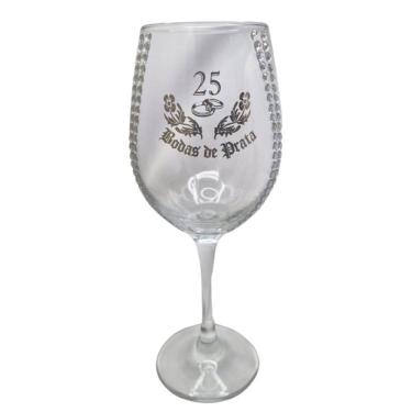 Imagem de Taça Vidro Bodas De Prata 25 Anos Luxo Casal Vinho