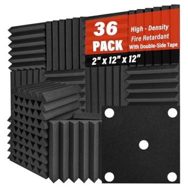 Imagem de Pacote com 36 painéis de espuma acústica 5 cm x 30 cm x 30 cm painéis de espuma à prova de som Saiqiang à prova de som cunha com absorção de ruído painéis pretos para espumas de estúdio de parede com