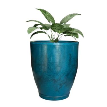 Imagem de Vaso Redondo Polietileno Planta Cone Bojo Marmorizado Jardim Sala (Azul Petróleo)